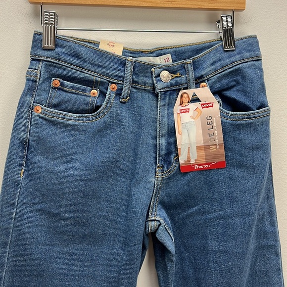 Levi’s Wide Leg Jeans Mid Rise Girls Size 12 Adjustable School Trendy New NWT - Picture 2 of 9